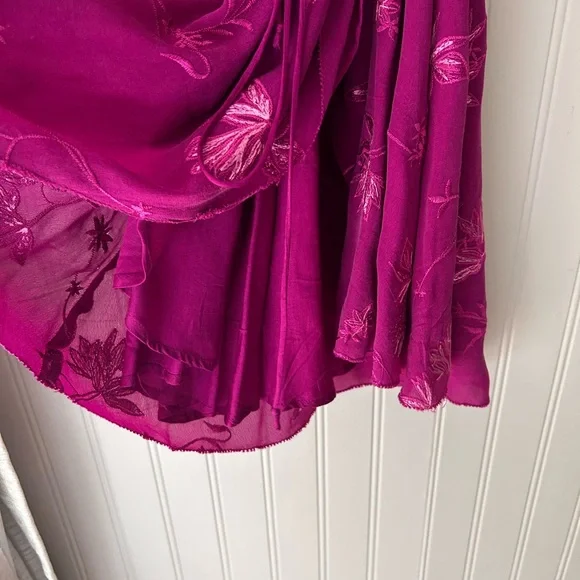 🌺 Cleobella Anthropologie Size XS Magenta Pink Floral Wrap Mini Dress - Picture 8 of 12